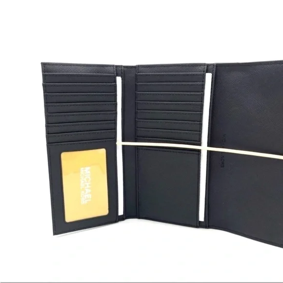 Michael Kors Large Jet Set Travel Trifold Wallet Black/Gold - Picture 4 of 7